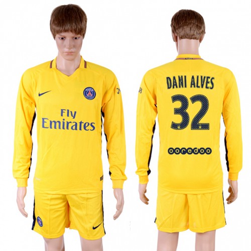 Paris Saint-Germain #32 Dani Alves Away Long Sleeves Soccer Club Jersey